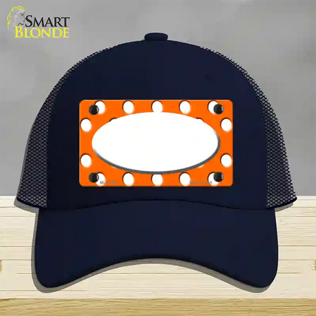 White Orange Polka Dots Center Oval Novelty License Plate Hat Mesh / Navy