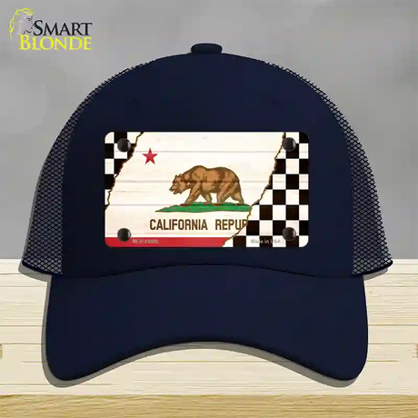 California Racing Flag Novelty License Plate Hat Tag Mesh / Navy