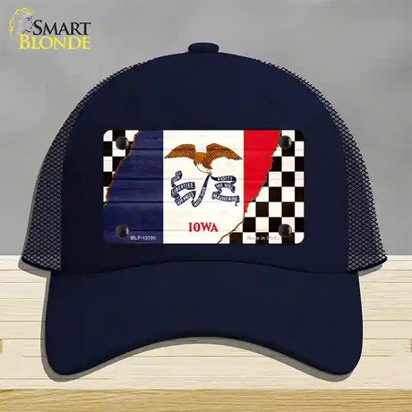 Iowa Racing Flag Novelty License Plate Hat Tag Mesh / Navy