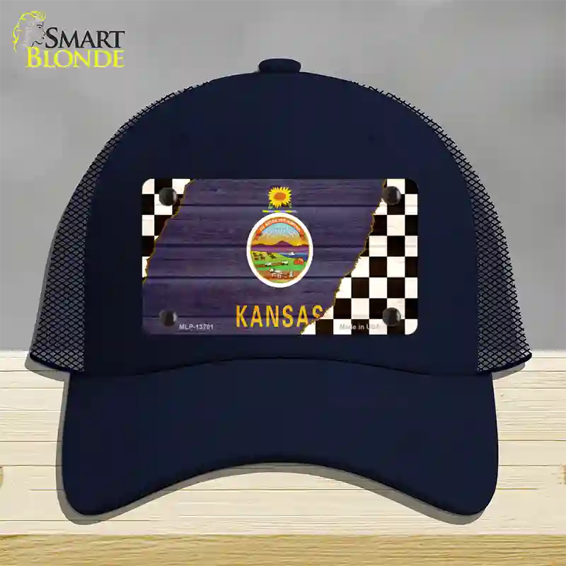 Kansas Racing Flag Novelty License Plate Hat Tag Mesh / Navy