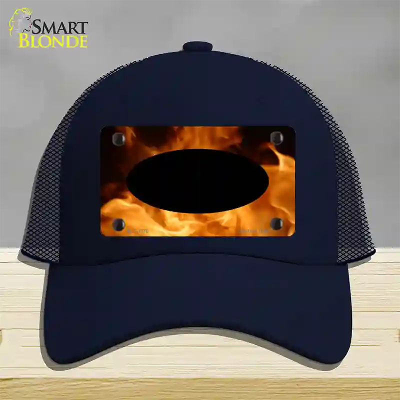 Real Flame With Black Center Oval Novelty License Plate Hat Mesh / Navy