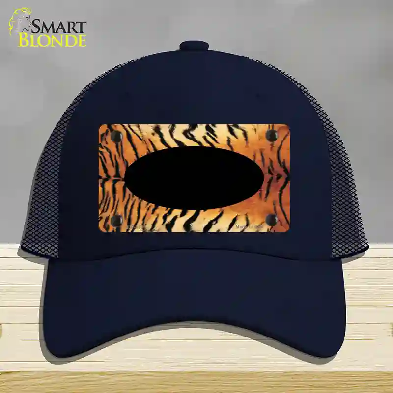 Tiger With Black Center Oval Novelty License Plate Hat Mesh / Navy