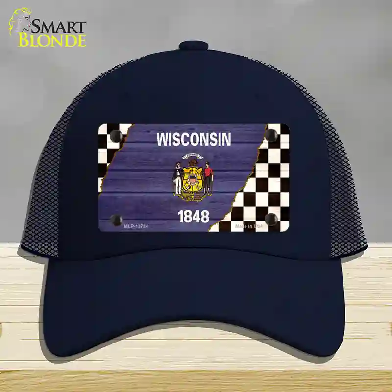 Wisconsin Racing Flag Novelty License Plate Hat Tag Mesh / Navy