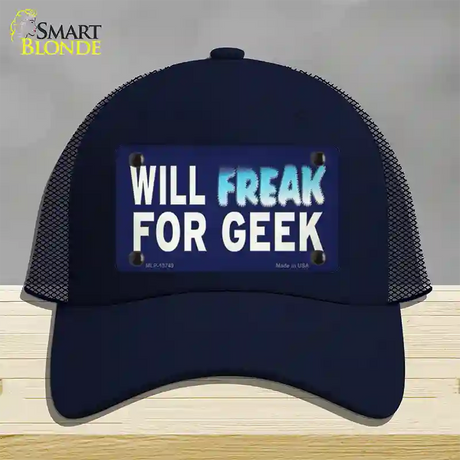 Will Freak For Geek Novelty License Plate Hat Tag Mesh / Navy