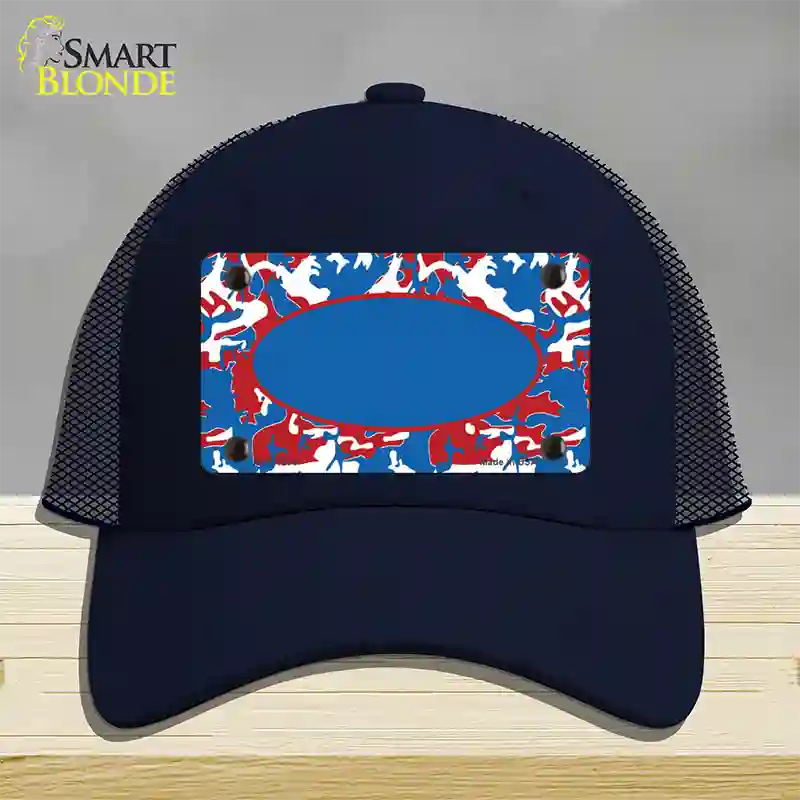 Patriotic Camouflage With Blue Center Oval Novelty License Plate Hat Mesh / Navy