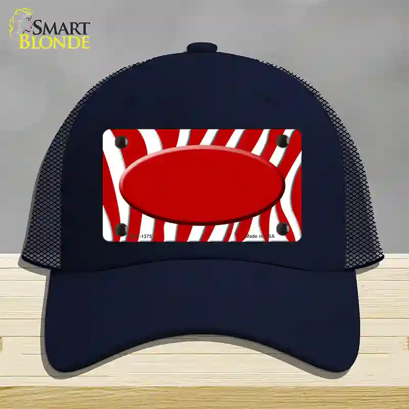 Red White Zebra Center Oval Novelty License Plate Hat Mesh / Navy