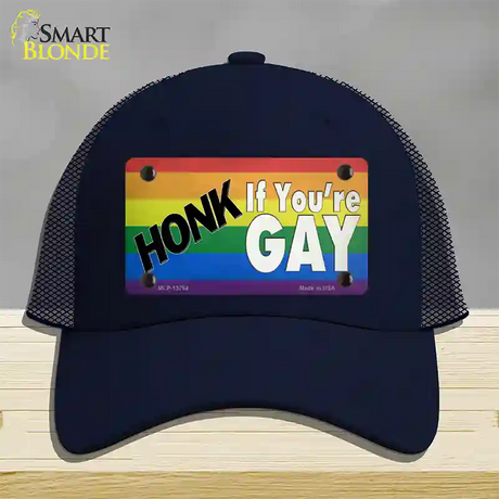 Honk If Youre Gay Novelty License Plate Hat Tag Mesh / Navy