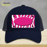 Hot Pink White Zebra Center Oval Novelty License Plate Hat Mesh / Navy