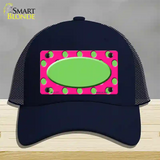 Lime Green Pink Polka Dot Lime Green Center Oval Novelty License Plate Hat Mesh / Navy