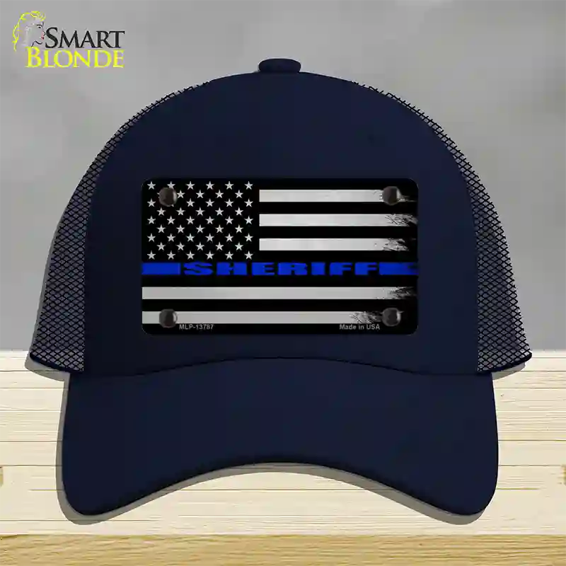 Sheriff Blue Flag Novelty License Plate Hat Tag Mesh / Navy