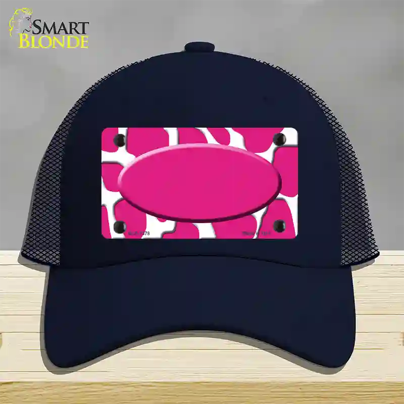 Pink White Giraffe Center Oval Novelty License Plate Hat Mesh / Navy