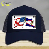 American Samoa USA Crossed Flags Novelty License Plate Hat Tag Mesh / Navy