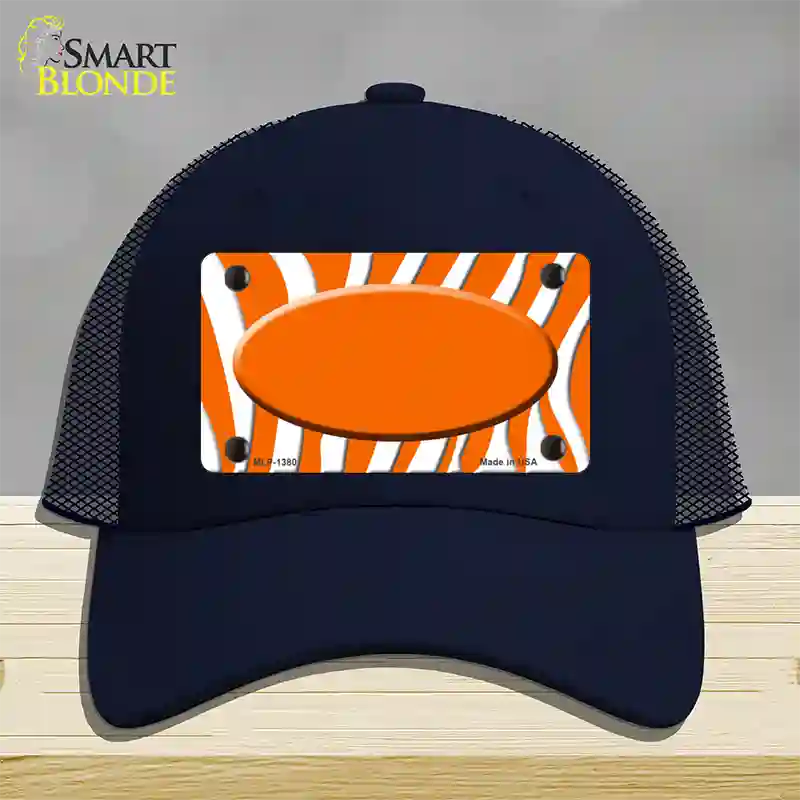 Orange White Zebra Center Oval Novelty License Plate Hat Mesh / Navy