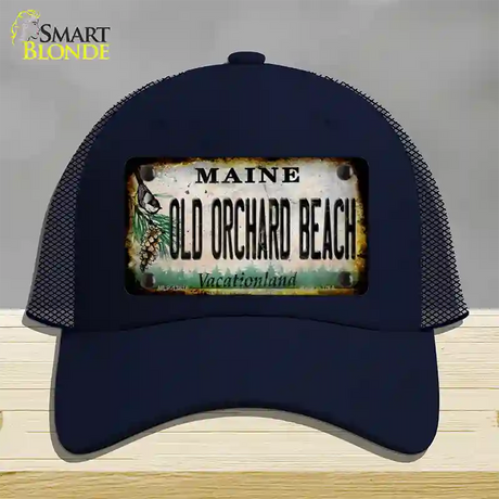 Old Orchard Beach Maine Rusty Novelty License Plate Hat Tag Mesh / Navy