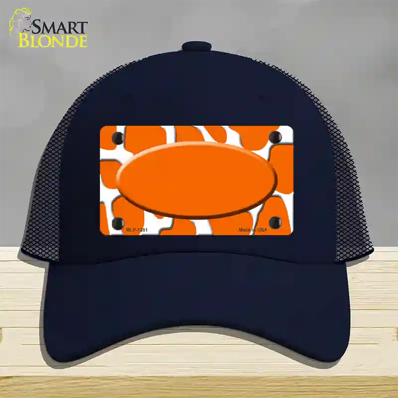 Orange White Giraffe Center Oval Novelty License Plate Hat Mesh / Navy