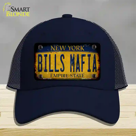 Bills Mafia New York Yellow Rusty Novelty License Plate Hat Tag Mesh / Navy