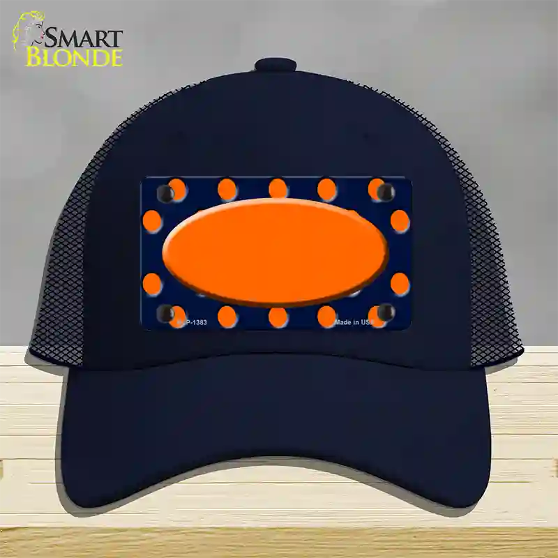 Orange Navy Blue Polka Dot Orange Center Oval Novelty License Plate Hat Mesh / Navy