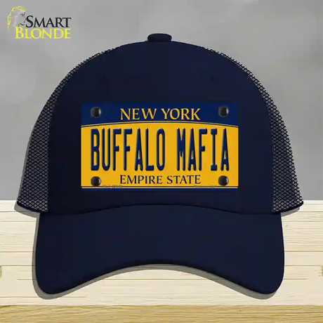 Buffalo Mafia NY Yellow Novelty License Plate Hat Tag Mesh / Navy