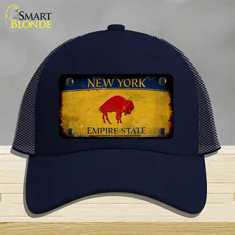 Red Buffalo NY Yellow Rusty Novelty License Plate Hat Tag Mesh / Navy