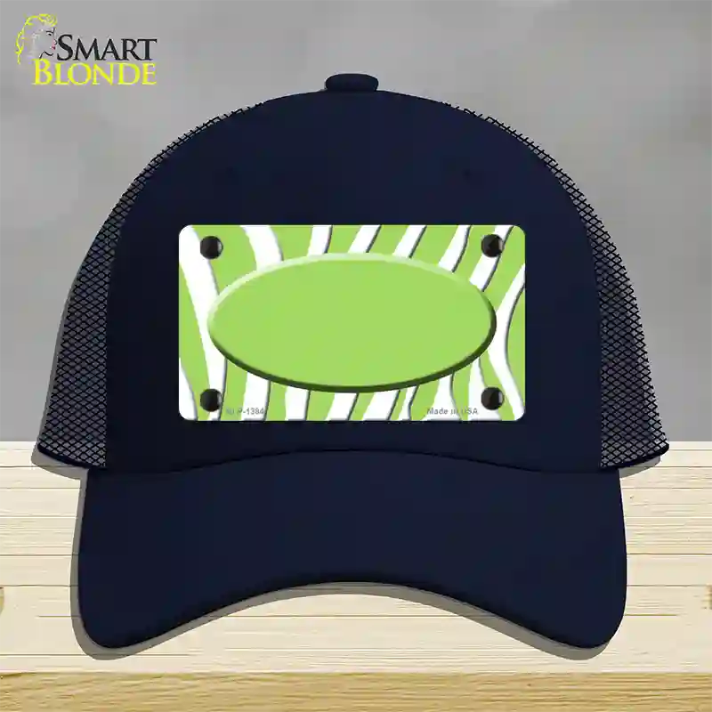 Lime Green White Zebra Center Oval Novelty License Plate Hat Mesh / Navy