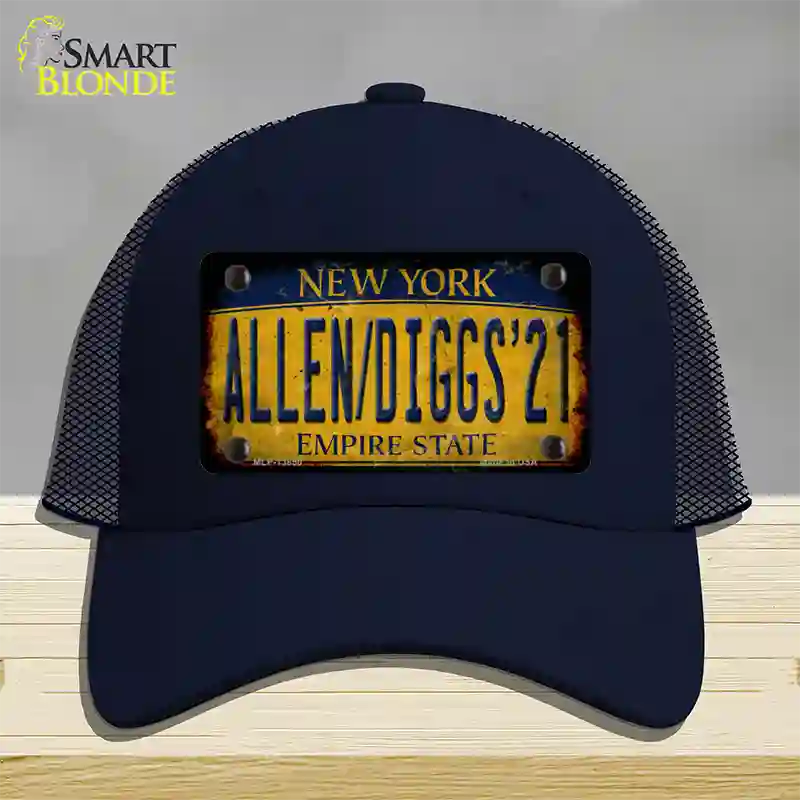 Allen Diggs 21 NY Yellow Rusty Novelty License Plate Hat Tag Mesh / Navy