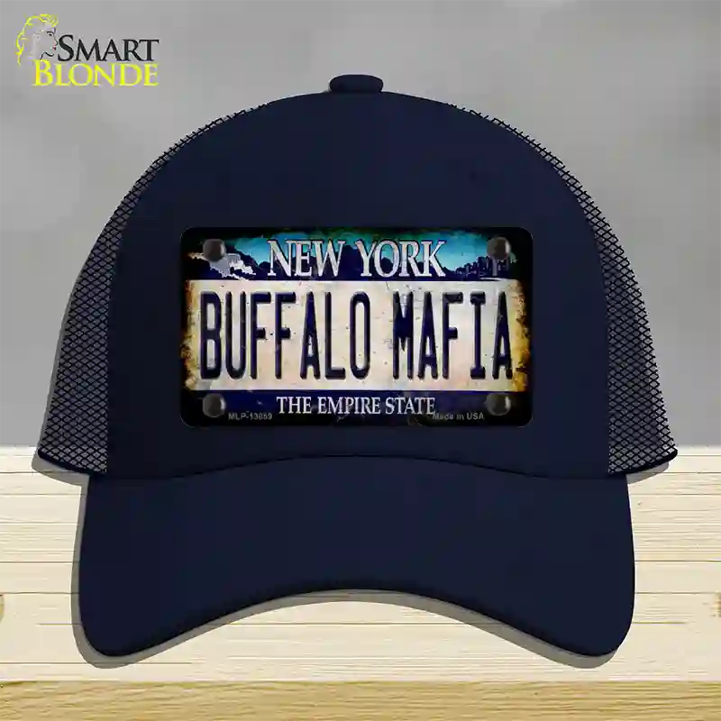 Buffalo Mafia NY Blue Rusty Novelty License Plate Hat Tag Mesh / Navy