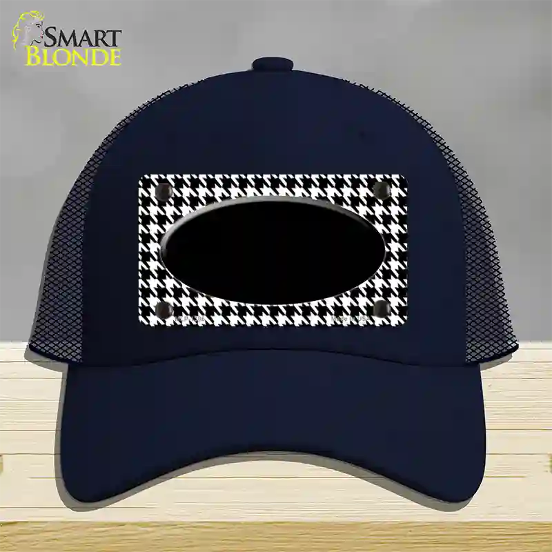 White Black Houndstooth Black Center Oval Novelty License Plate Hat Mesh / Navy