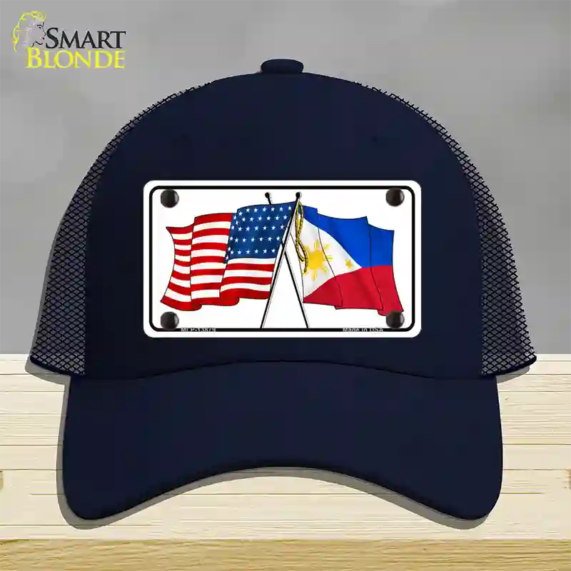 Philippines US Crossed Flag Novelty License Plate Hat Tag Mesh / Navy