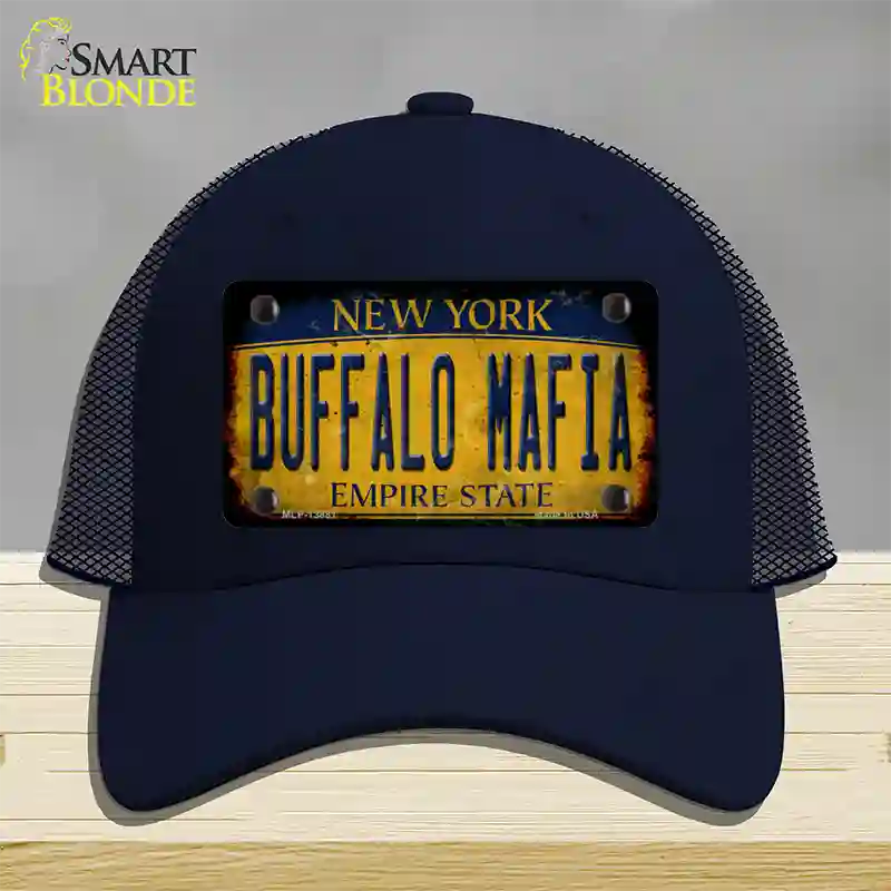 Buffalo Mafia NY Rusted Yellow Novelty License Plate Hat Tag Mesh / Navy