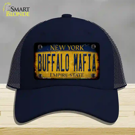 Buffalo Mafia NY Rusted Yellow Novelty License Plate Hat Tag Mesh / Navy