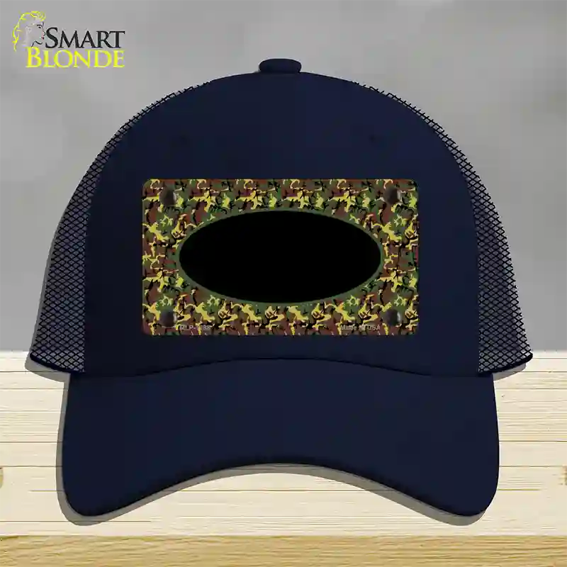 Green Camo Oval With Black Oval Center Novelty License Plate Hat Mesh / Navy