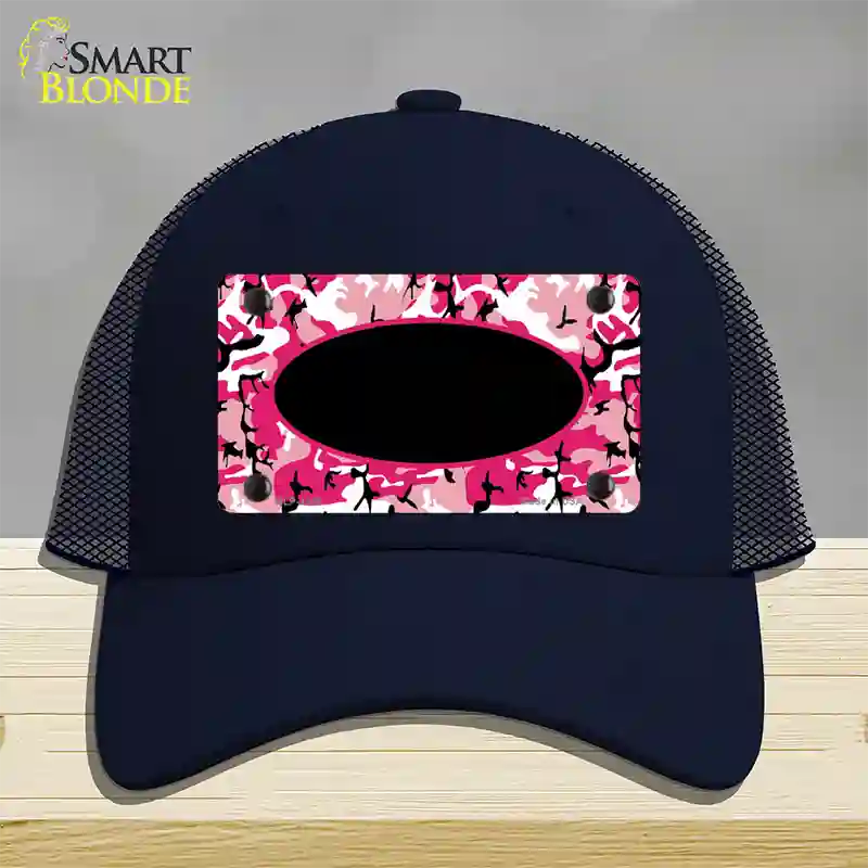 Pink Camo With Black Center Oval Novelty License Plate Hat Mesh / Navy