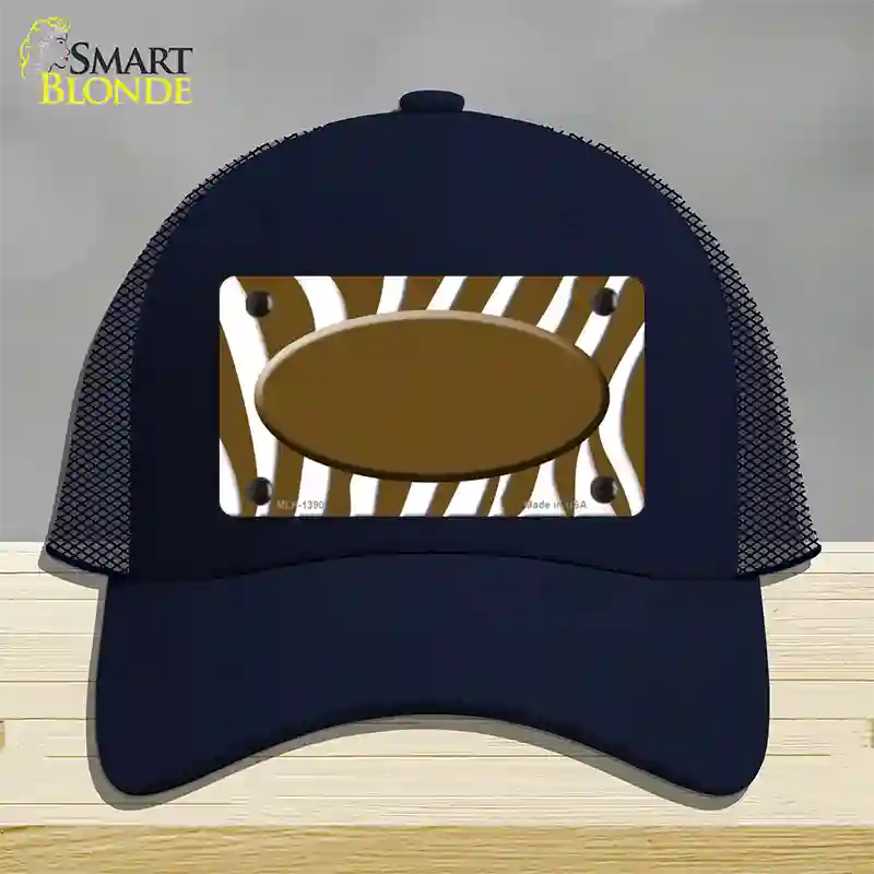 Brown White Zebra Center Oval Novelty License Plate Hat Mesh / Navy