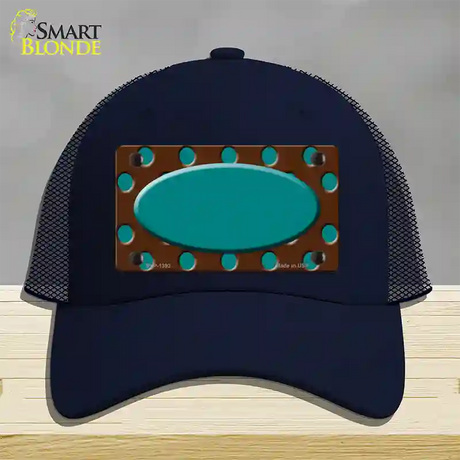 Teal Brown Polka Dot Center Oval Novelty License Plate Hat Mesh / Navy