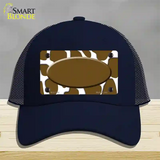 Brown White Giraffe Center Oval Novelty License Plate Hat Mesh / Navy