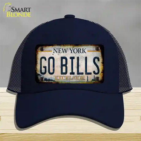 Go Bills New York White Novelty License Plate Hat Tag Mesh / Navy