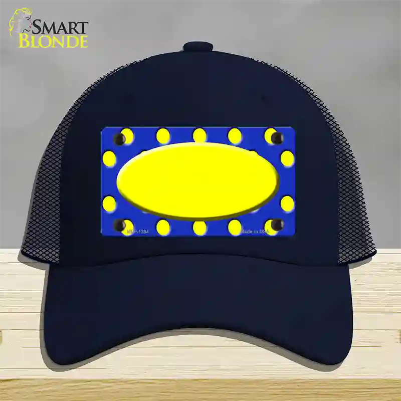 Yellow Royal Blue Polka Dot Center Oval Novelty License Plate Hat Mesh / Navy