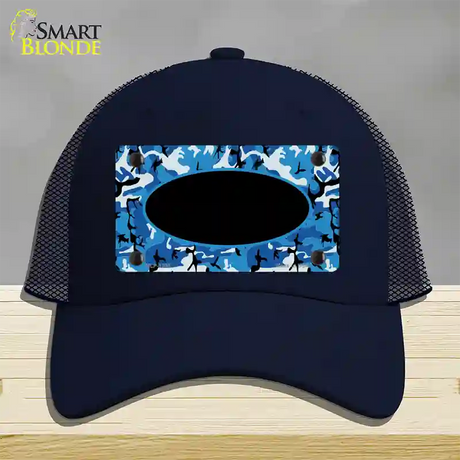 Blue Camo With Black Center Oval Novelty License Plate Hat Mesh / Navy