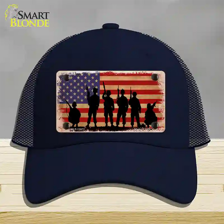 Military Soldiers American Flag Novelty License Plate Hat Tag Mesh / Navy