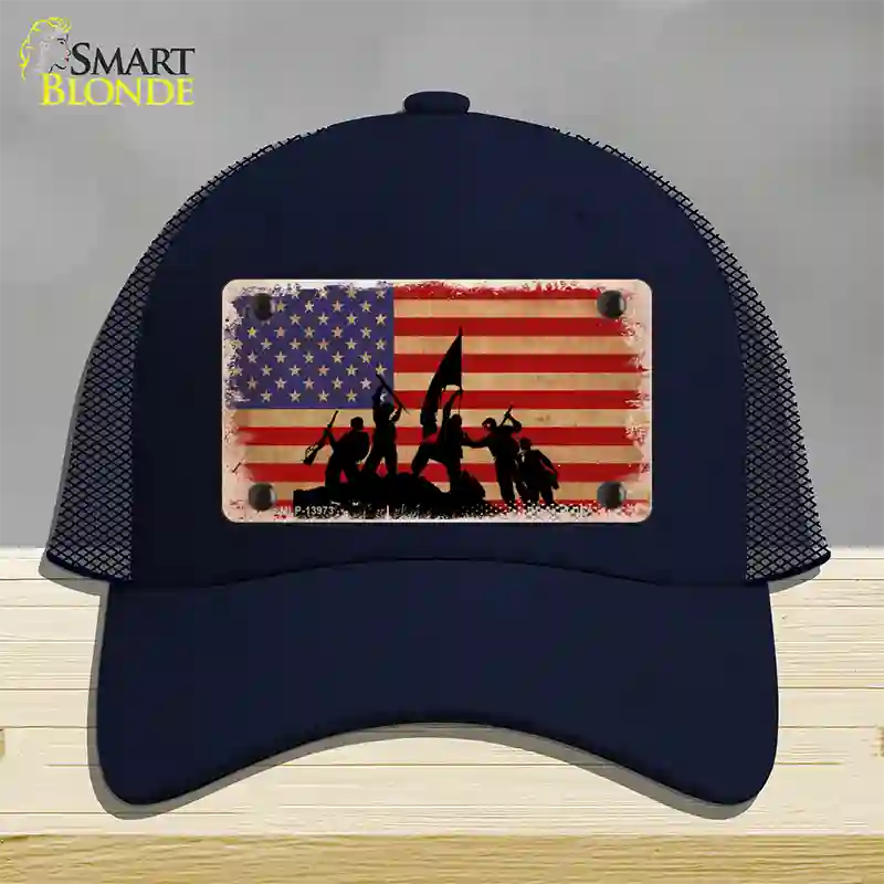 Grunge American Flag with Soldiers Novelty License Plate Hat Tag Mesh / Navy