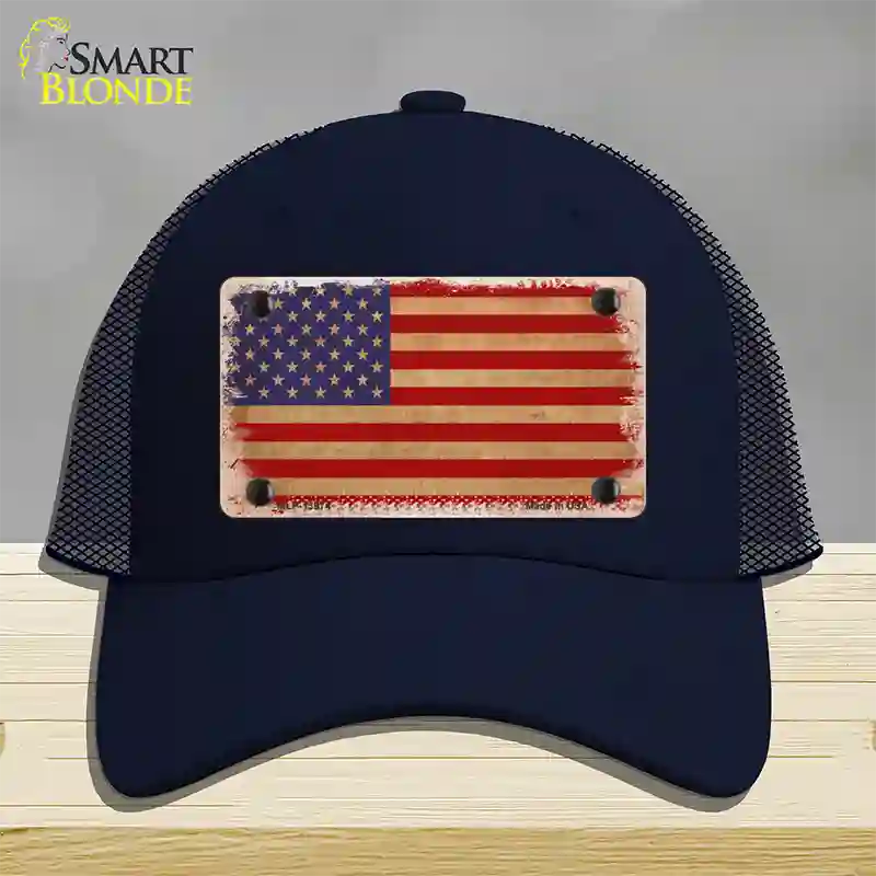 Grunge American Flag Novelty License Plate Hat Tag Mesh / Navy