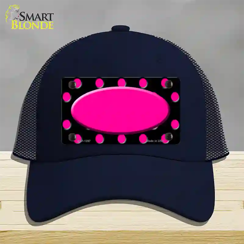 Pink Black Polka Dot Pink Center Oval Black Novelty License Plate Hat Mesh / Navy