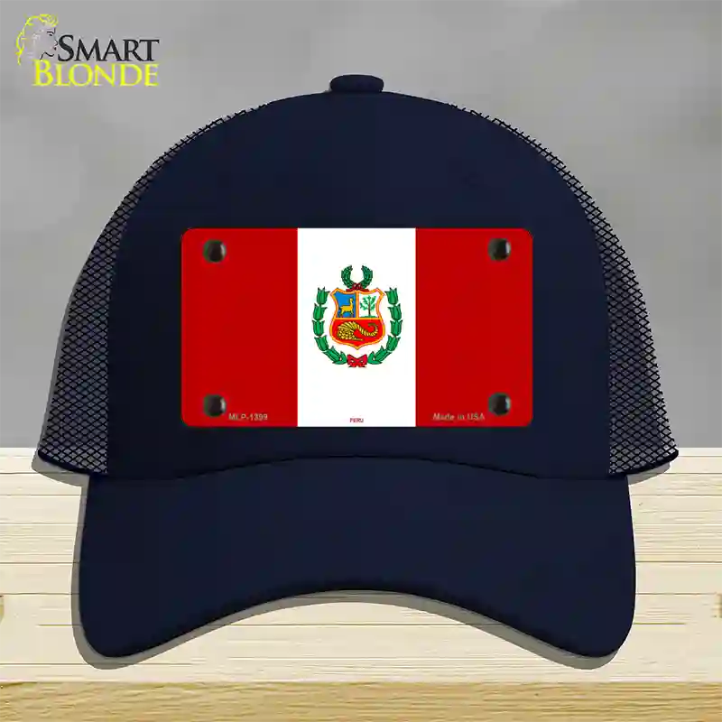 Peru Flag Novelty License Plate Hat Mesh / Navy