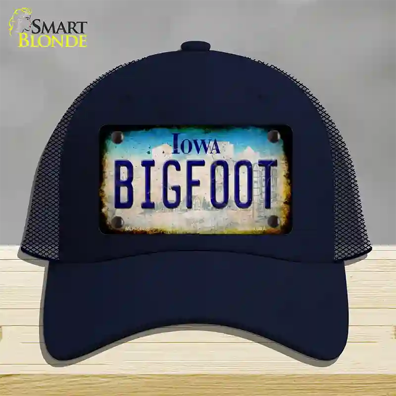 Bigfoot Iowa Novelty License Plate Hat Tag Mesh / Navy