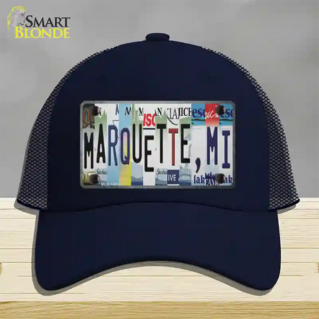 Marquette MI Strip Art Novelty License Plate Hat Tag Mesh / Navy