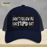 Dont Follow Me Stupid Novelty License Plate Hat Mesh / Navy