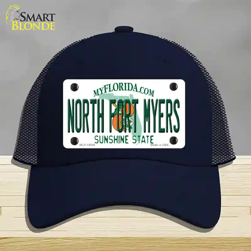 North Fort Myers Florida Novelty License Plate Hat Mesh / Navy