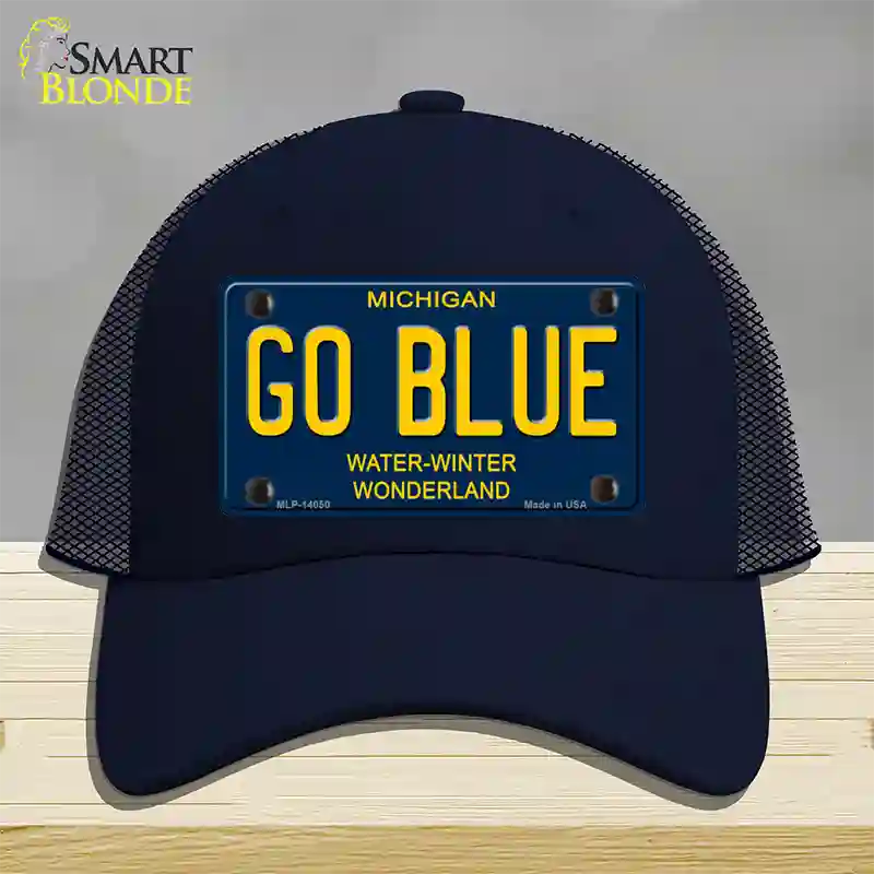 Go Blue Michigan Blue Novelty License Plate Hat Mesh / Navy