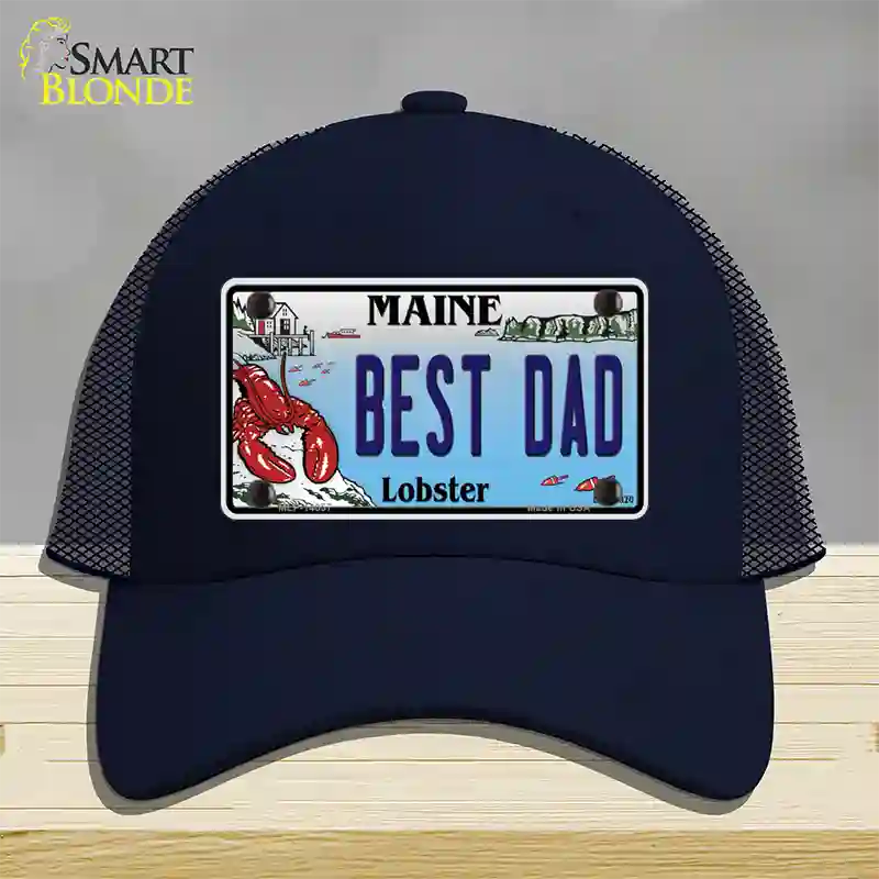 Best Dad Maine Lobster Novelty License Plate Hat Mesh / Navy