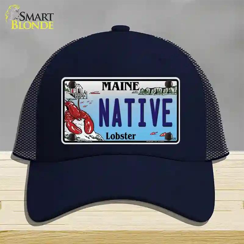 Native Maine Lobster Novelty License Plate Hat Mesh / Navy